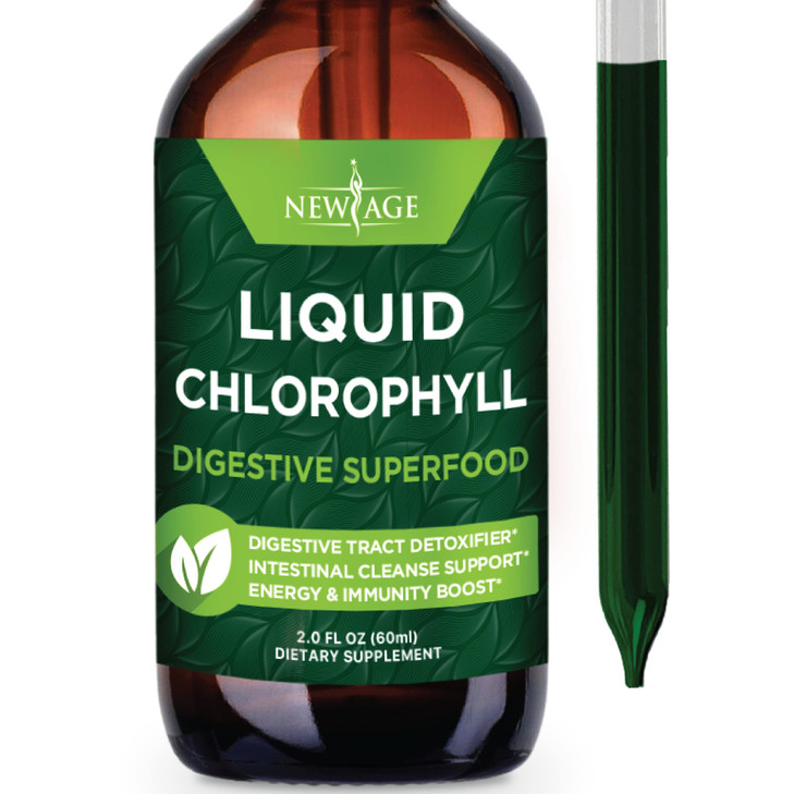 NEW AGE Chlorophyll Liquid Drops - Natural Concentrate  Energy Booster, Digestion and Immune System Supports, Internal Deodorant, Liver Function - (
