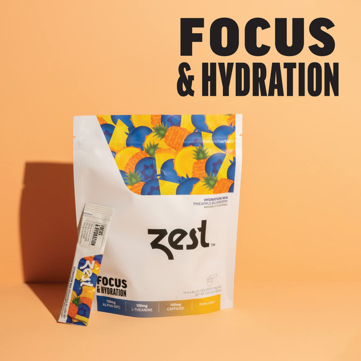 Zest Focus & Productivity Energy Drink  Pineapple Blueberry Clean Energy Powder Packets with 100 mg Caffeine, L-Theanine & 150 mg Alpha GPC Nootropi