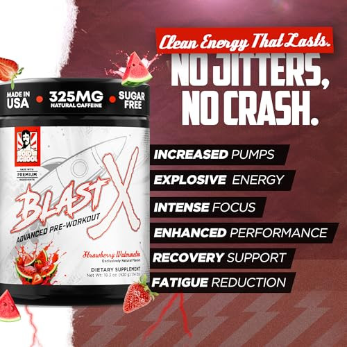 Old School Labs | Blast X Advanced Pre Workout Powder, Intense Energy Booster Preworkout for Men & Women- Strawberry Watermelon, 20 Servings