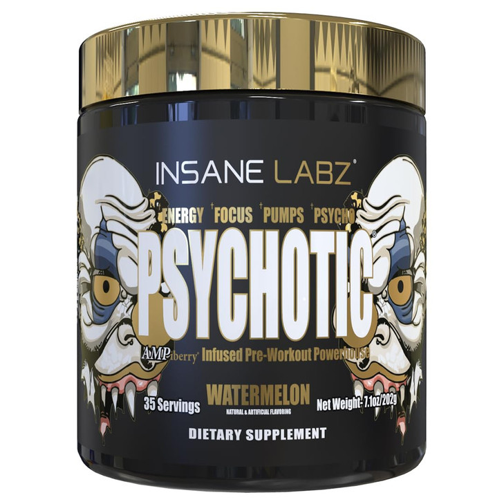Insane Labz Psychotic Gold, High Stimulant Pre Workout Powder, Extreme Lasting Energy Focus, Pumps and Endurance with Beta Alanine, DMAE Bitartrate,