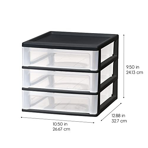 IRIS USA Plastic Stacking Desk Top 3-Drawer Storage Organizer, 2-Pack, for Makeup Vanity Nail Polish Bathroom Stationery Art Craft Supplies Kitchen O