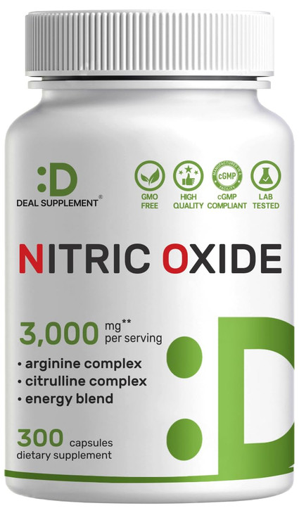 Nitric Oxide Supplement 3,000mg, 300 Capsules | 12-in-1 Complex for Men & Women  Arginine, Citrulline, Korean Red Ginseng, Tongkat Ali, Maca Root, &