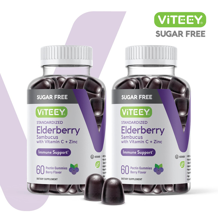 VITEEY Sambucus Elderberry Gummies for Adults & Teens + Zinc & Vitamin C - Sugar Free - Immune Support & Booster Herbal Supplement - Vegan, Gluten Fr