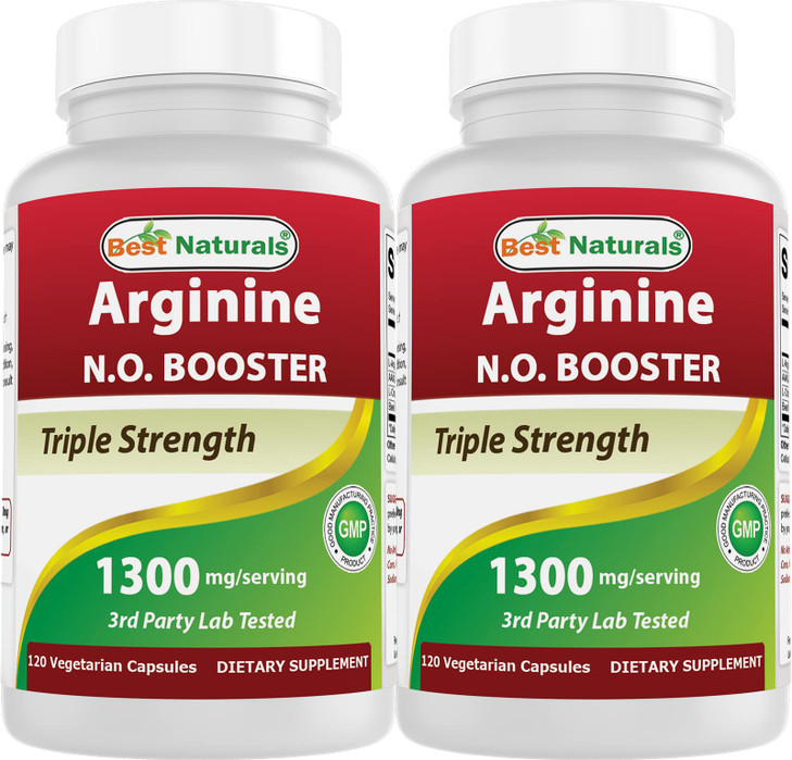 Best Naturals L-Arginine NO Booster Triple Strength 1300 mg Serving 120 Veg Capsules (120 Count (Pack of 2))