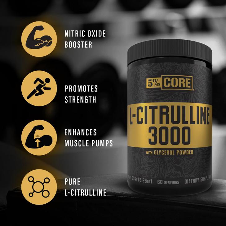 5% Nutrition Core L-Citrulline 3000 with Glycerol | Nitric Oxide Booster & Muscle Pump Supplement | Pre-Workout Additive | Unflavored (60 Servings)