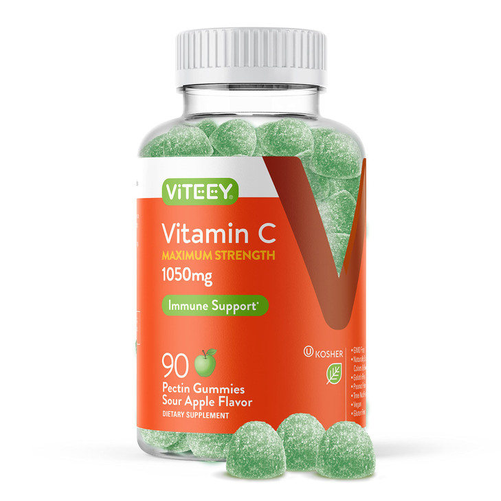 Viteey Chewable Vitamin C Gummies for Adults - 1050mg Maximum Strength Immune Support Supplement - Vegan, Gluten Free - 90 Count