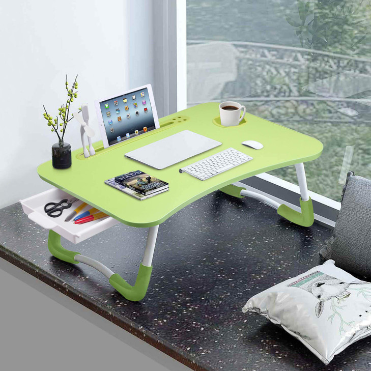 Slendor Lap Desk with Tablet Slot, Foldable Laptop Table with Storage Drawer for Bed?Portable Bed Desk for Laptop, Computer Tray with Cup Holder Note