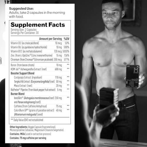 Mdrive Boost and Burn Testosterone Booster and Fat Burner for Men, Energy, Strength, Stress Relief, KSM-66 Ashwagandha, Advantra Z, Chromax, 60 Capsu