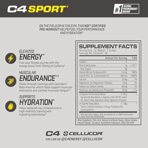 Cellucor C4 Sport Pre Workout Powder Fruit Punch - NSF Certified for Sport | 30 Servings, Packaging may vary.