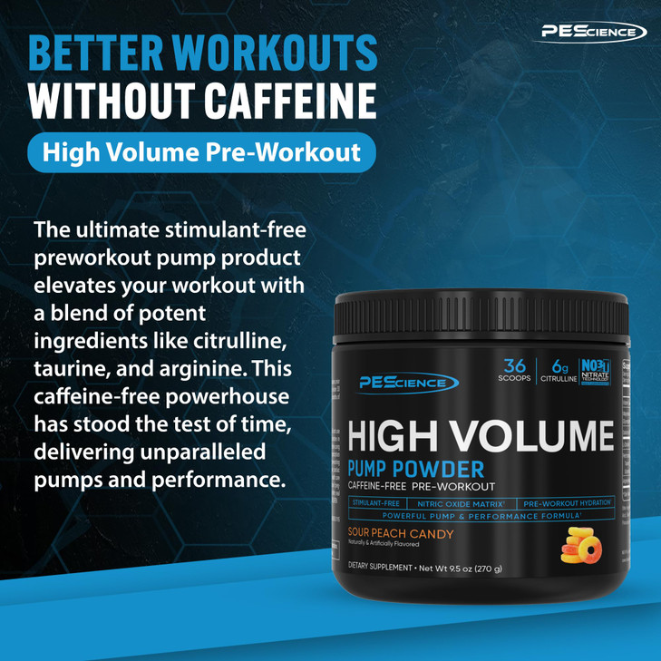 PEScience High Volume Stim-Free Pre Workout Pump Powder, Nitric Oxide Booster with L Citrulline & L Arginine Nitrate, Non-Stim Preworkout for Men and