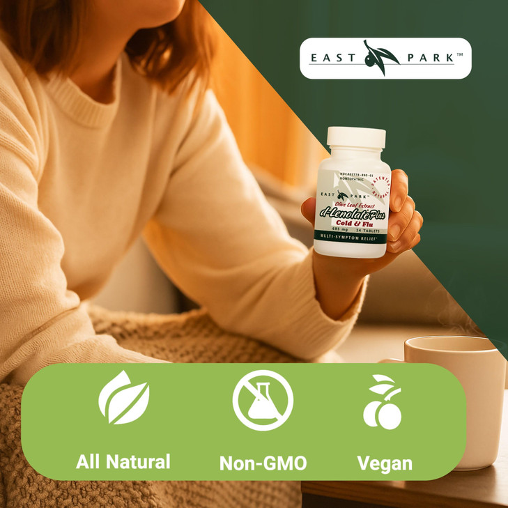 EAST PARK d-Lenolate Plus Cold & Flu Homeopathic Remedy for Adults & Kids | Immune System Booster with Olive Leaf Extract, Neem Leaf Extract & Echina