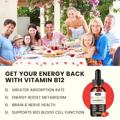 Vitamin B12 Liquid Drops Sublingual 10000 mcg, Triple B-12 Complex Supplement, Methyl & Methylcobalamin Blend for Women & Men, Mood & Energy Booster,