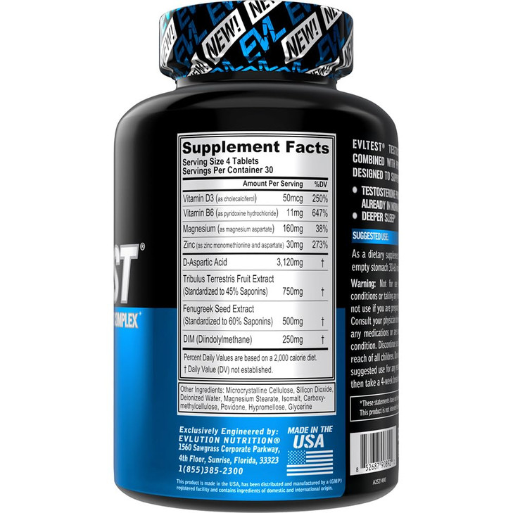 EVL Complete Testosterone Booster for Men - Post Workout Recovery Testosterone Supplement with DIM Plus D Aspartic Acid and Tribulus - EVLTest Estrog