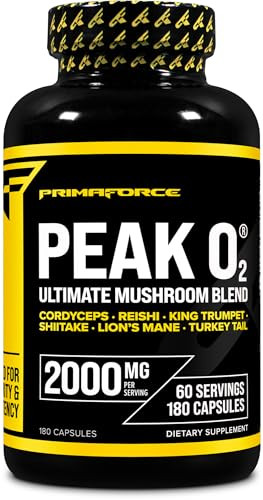 Primaforce Peak O2 Performance Mushroom Powered Oxygen Absorption Booster (180 Capsules) (2,000 mg Per Serving, 60 Servings) - Athletic Performance S