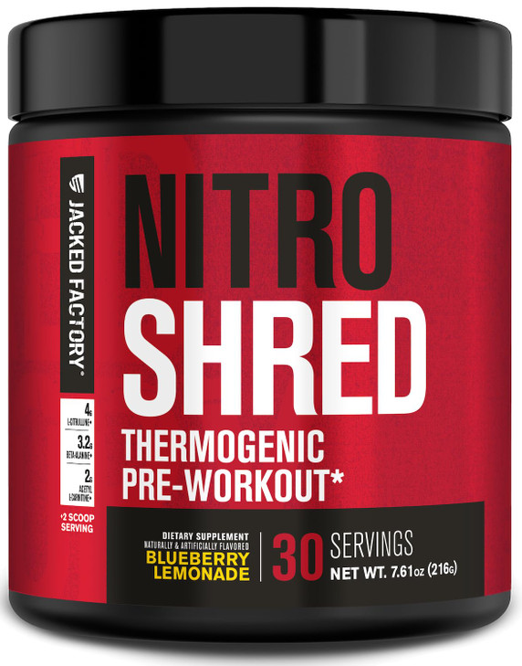 Jacked Factory NITROSURGE Shred Pre Workout Supplement - Energy Booster, Instant Strength Gains, Sharp Focus, Powerful Pumps - Nitric Oxide Booster &