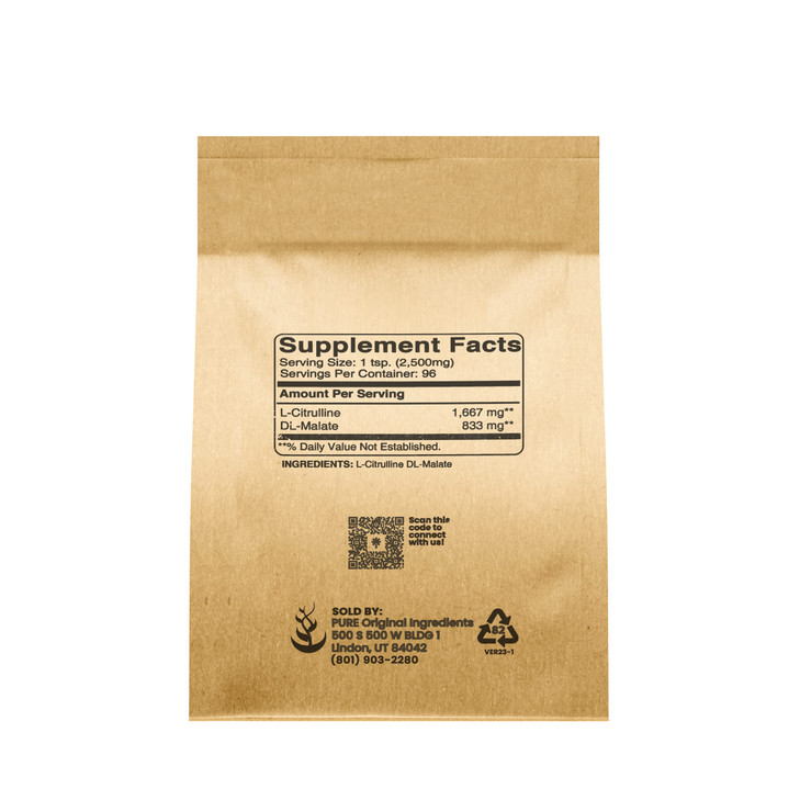 Pure Original Ingredients L-Citrulline DL-Malate Supplement Powder, Vegetarian, Lab-Verified
