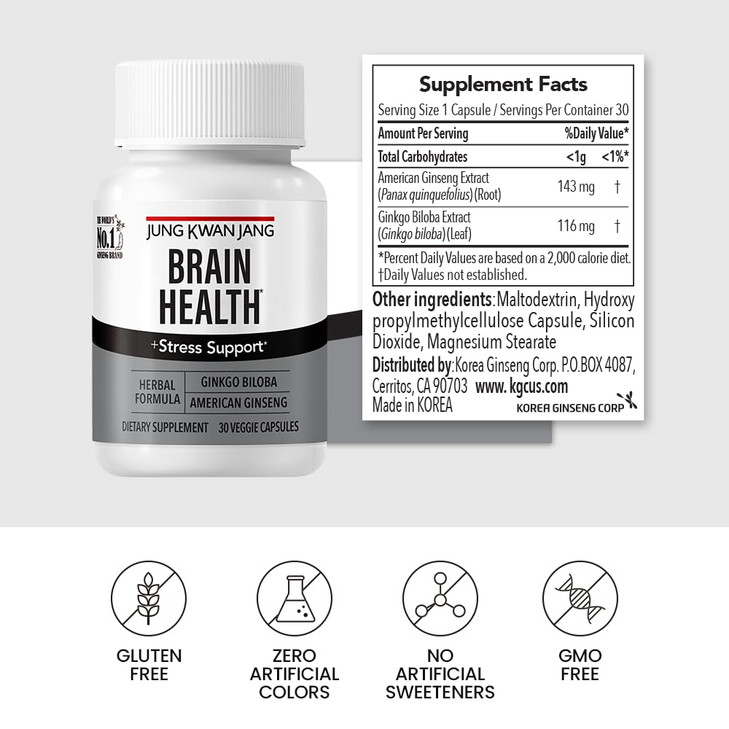 JUNG KWAN JANG Ginkgo Biloba Supplements with American Ginseng for Brain Health Formula, Memory Extra Strength, Focus Booster, Promote Cognitive Func