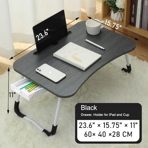 Home Office Lap Desk with Storage Drawer, Cup and Phone Holder, Laptop Bed Tray Table, 23.6" Foldable Desk, Laptop Stand for Breakfast, Working, Writ