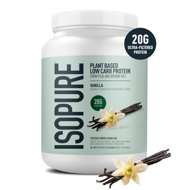 Isopure Plant-Based Protein Powder, Lactose Free, Gluten Free, With Iron, Vanilla, 20g Plant Protein Per Serving, 1.23 Lbs, 20 Servings