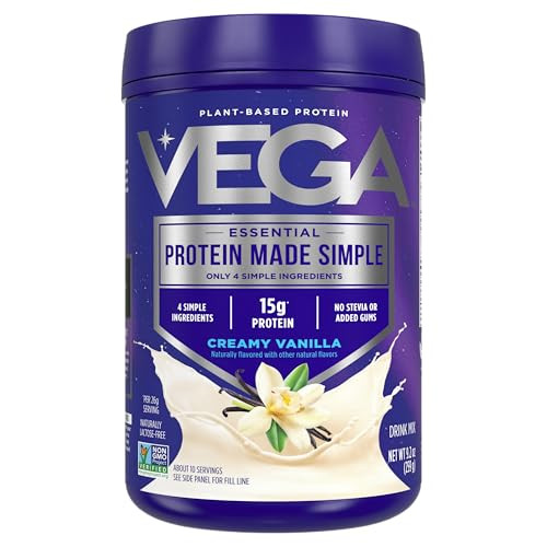 Vega Protein Made Simple Protein Powder, Vanilla - Stevia Free, Vegan, Plant Based, Healthy, Gluten Free, Pea Protein for Women and Men, 9.2 oz (Pack