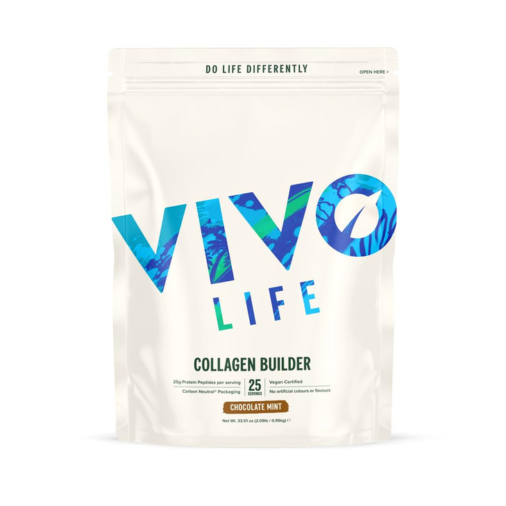 Vivo life - Plant Protein Collagen Builder with Vitamin C, Amino Acids and Hyaluronic Acid, Support Healthy Hair, Skin & Nails, Vegan (Vanilla & Cinn