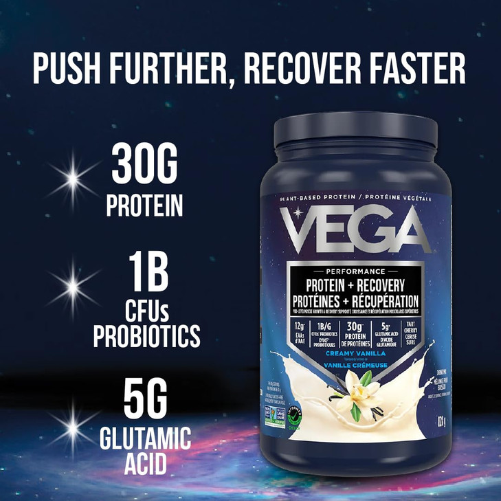 Vega Sport Vegan Protein Powder + Recovery - 30g Plant Based Protein per Serving, Berry, 19 Servings, 5g BCAAs, Probiotics, NSF Certified, for Shakes