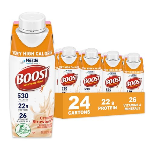 Boost Very High Calorie Strawberry Nutritional Drink  22g Protein, 530 Nutrient Rich Calories, 8 Fl Oz (Pack of 24)