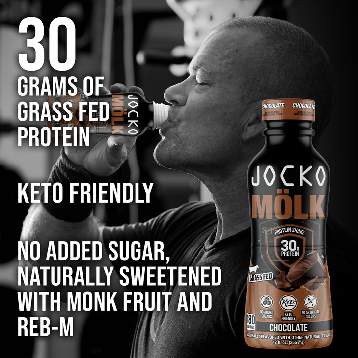 Jocko Mölk 30g Grass Fed Protein Shakes  No Added Sugar Protein Drinks KETO Friendly - Ready to Drink 12 FL Oz (Pack of 12) Chocolate