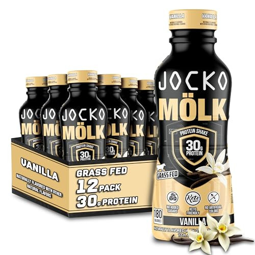 Jocko Mölk 30g Grass Fed Protein Shakes  No Added Sugar Protein Drinks KETO Friendly - Ready to Drink 12 FL Oz (Pack of 12) Vanilla