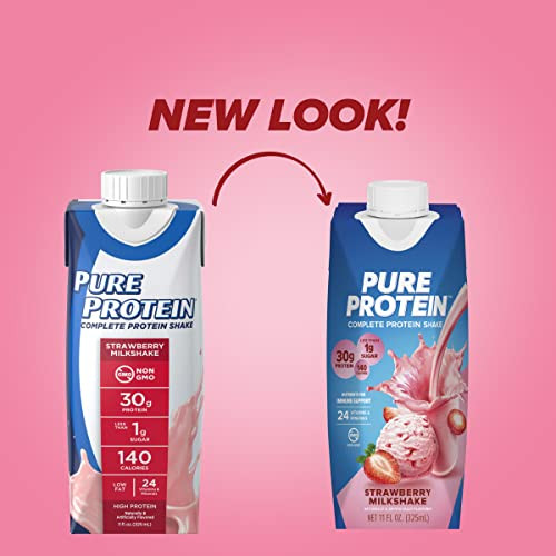 Pure Protein Strawberry Protein Shake, 30g Complete Protein, Ready to Drink and Keto-Friendly, Vitamins A, C, D, and E plus Zinc to Support Immune He