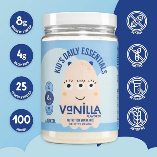 Naked Vanilla Kids Daily Essentials, Kids Protein Shake Made With Organic Milk, 6 Organic Vegetables, 25 Vitamins and Minerals, No Artificial Sweeten