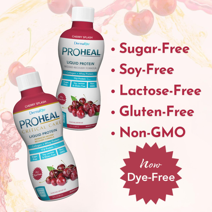 DermaRite's ProHeal Protein Supplement - Liquid Protein Wound Recovery Formula, 15g of Collagen & Whey Protein - Cherry Splash Flavor, 30 oz., 1 Coun