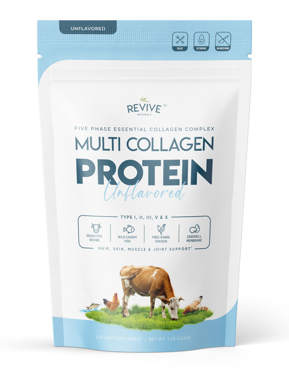 Multi Collagen Hydrolyzed Protein Powder (16oz) - Types I, II, III, V & X - Grass Fed Bovine (Peptan®), Wild Caught Marine, Free Roaming Chicken & Eg