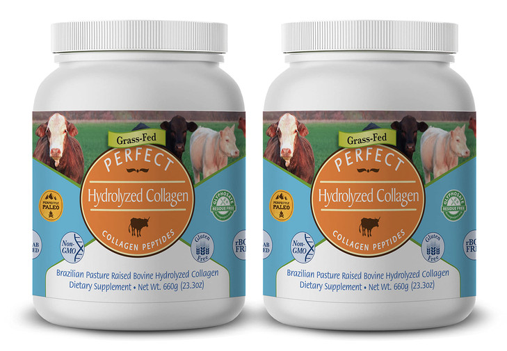 Perfect Supplements  Perfect Hydrolyzed Collagen Powder  660g  All Natural Collagen - Brazilian Pasture Raised - Promotes Healthy Skin  2 Pack