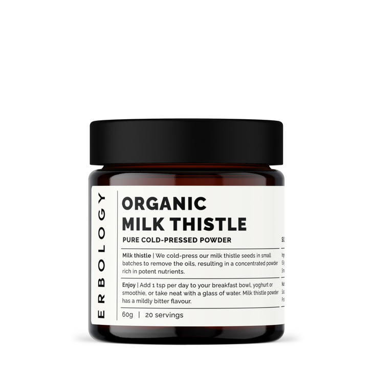 Erbology Organic Milk Thistle Powder 2.1 oz - 20 Servings - 180mg Silymarin per Serving - Liver Health - Cold-Pressed from 100% Milk Thistle Seeds -