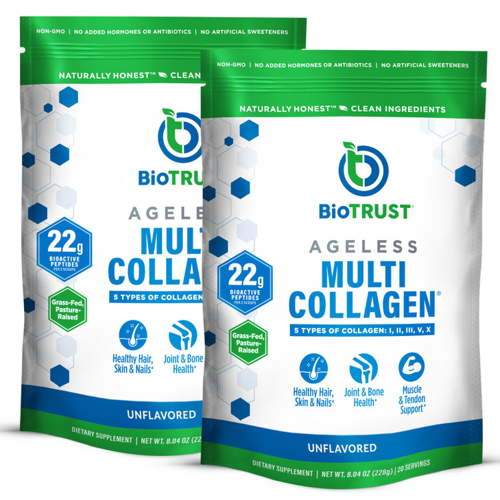 BioTrust Ageless Multi Collagen Peptides Powder  5 Types (I, II, III, V, X)  Unflavored Collagen Powder for Women & Men  Hydrolyzed Protein  Gras