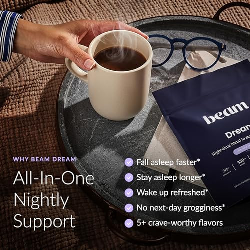 Beam Dream Sleep Powder Cinnamon Cocoa, L-Theanine, Apigenin, Reishi & Magnesium, Third Party Tested Natural Sleep Aid & Sleep Supplement, Health and