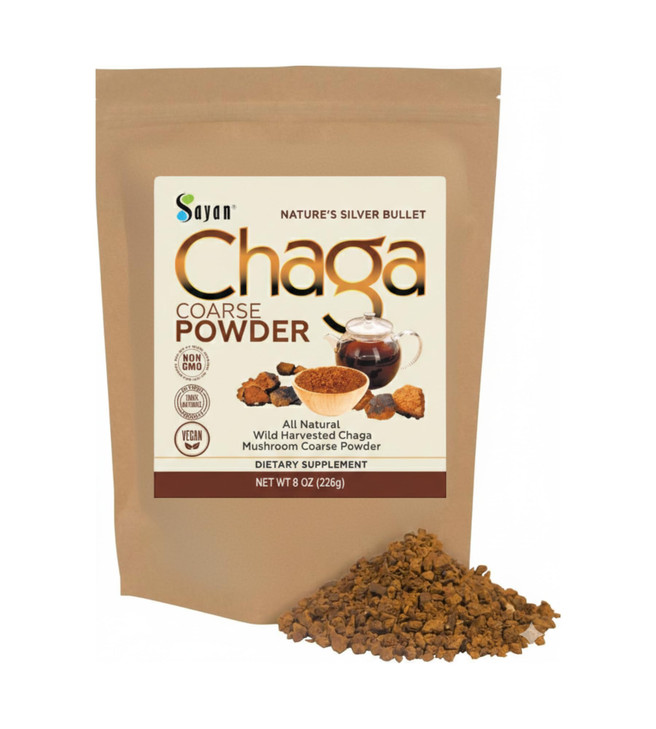 Sayan Siberian Pure Raw Coarse Chaga Powder 8 Oz / 226g  Premium Wild Forest Harvested Super Antioxidant Tea  Supports Immune System and Digestive