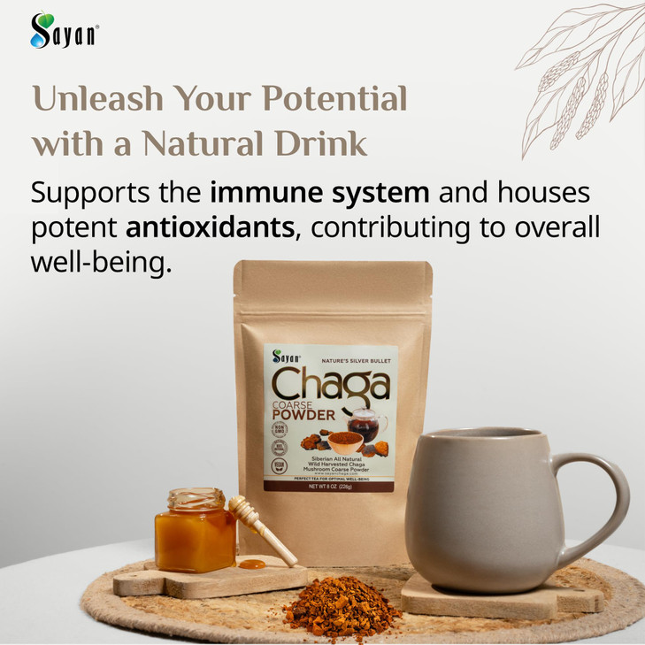 Sayan Siberian Pure Raw Coarse Chaga Powder 8 Oz / 226g  Premium Wild Forest Harvested Super Antioxidant Tea  Supports Immune System and Digestive
