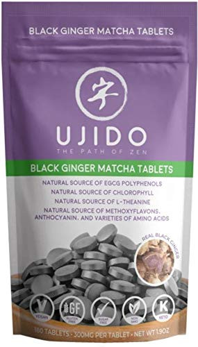 Ujido Black Ginger Matcha Tablets, 180 Tablets  Japanese Matcha Powder  Thai Black Ginger  Hand-Picked Green Tea Leaf Powder  Antioxidant Superfo