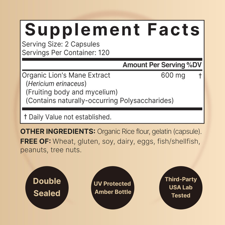 NatureBell Lions Mane - 240 Capsules - Organic Fruiting Body & Mycelium - Brain, Immune & Energy Support* - High-Potency Extract - Non-GMO & Gluten-