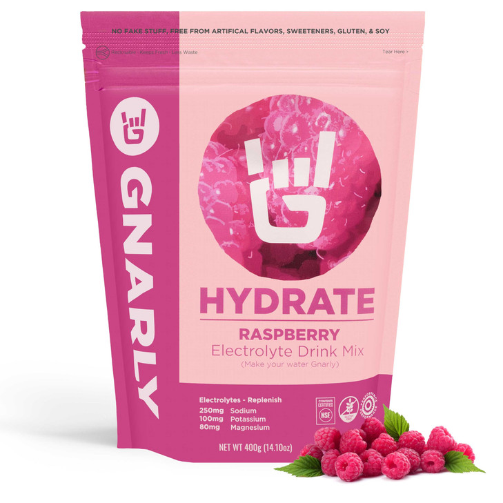 Gnarly Nutrition Hydrate Electrolyte Powder  Raspberry Exercise Hydration Drink Mix  NSF Contents Certified  Electrolyte Solution, Performance & R