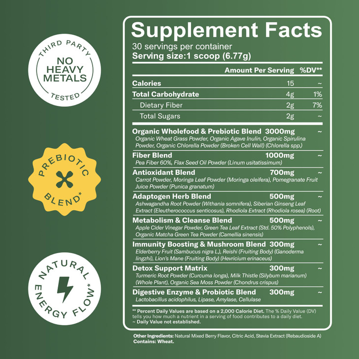 TrueSeaMoss Super Greens Powder with Matcha for Digestive & Gut Health  25 Superfoods with Probiotics, Prebiotics, Enzymes & Sea Moss  Vegan Superf