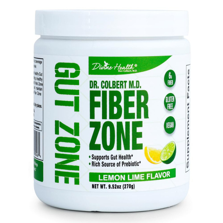 Dr. Colbert, MD Fiber Zone Powder | Lemon-Lime Flavor Prebiotics | by Divine Health | 6g Psyllium Husk & Inulin Fiber | Recommended in Healthy Gut Zo
