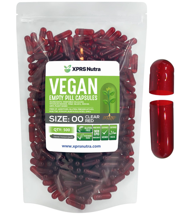 XPRS Nutra Size 00 Empty Capsules - 500 Count Empty Vegan Capsules - Vegetarian Empty Pills - DIY Vegetable Capsule Filling- Veggie Pill Caps (Clear