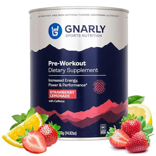 Gnarly Nutrition Natural Pre-Workout Powder, Strawberry Lemonade  NSF Sport Certified, Endurance & Recovery  Vegan Pre-Workout, Sports Nutrition 
