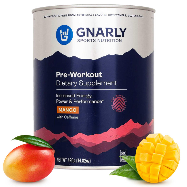Gnarly Nutrition Natural Pre-Workout Powder, Mango  NSF Contents Certified, Endurance & Recovery  Vegan Pre-Workout, Sports Nutrition  Mango with