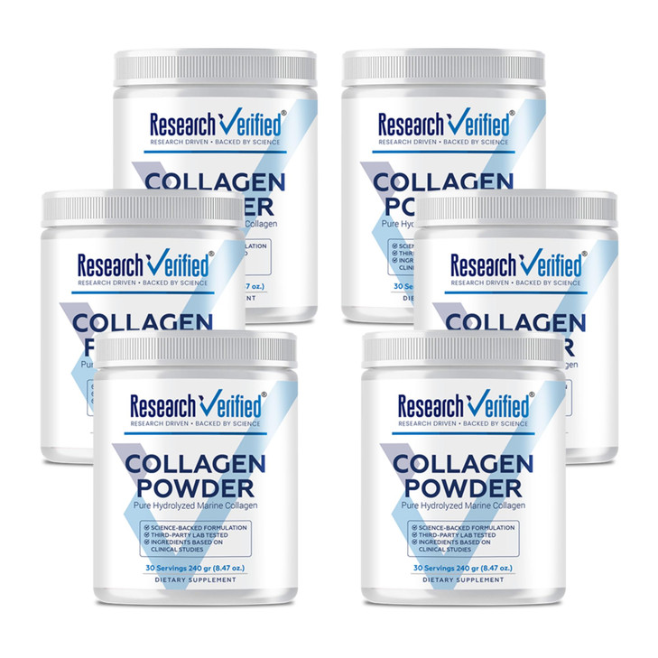 Research Verified® Collagen Powder - Hydrolyzed Marine Collagen Peptides - Unflavored - Skin Hydration and Elasticity, Muscle Recovery, Non GMO - 30