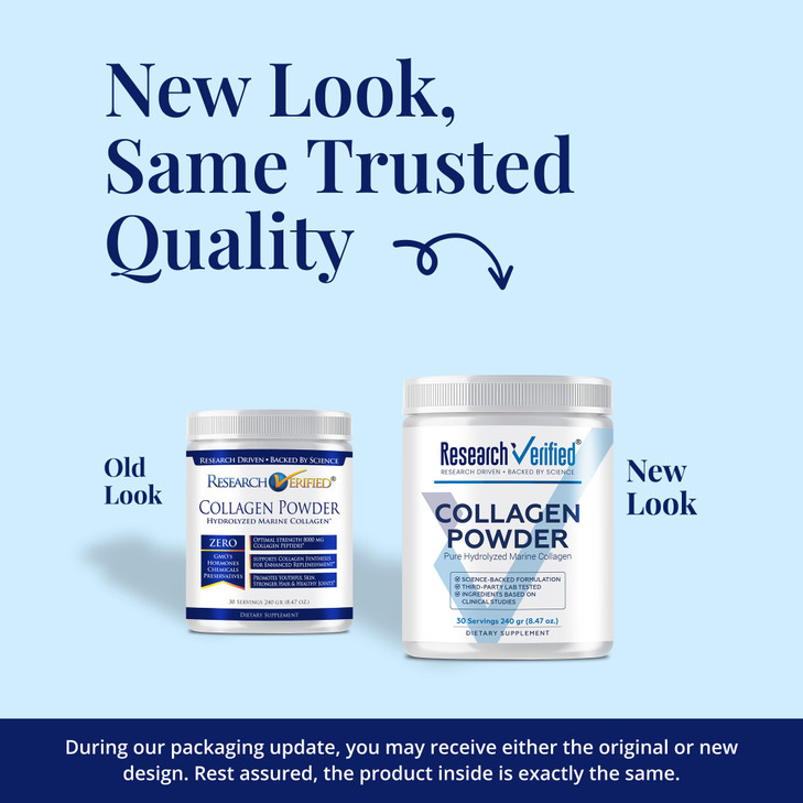 Research Verified® Collagen Powder - Hydrolyzed Marine Collagen Peptides - Unflavored - Skin Hydration and Elasticity, Muscle Recovery, Non GMO - 30