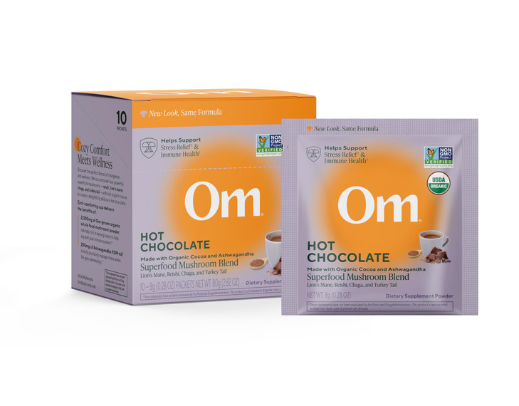 OM MUSHROOM SUPERFOOD Hot Chocolate Blend  Dutch Cocoa Mushroom Powder with Lions Mane, Reishi, Chaga & Turkey Tail  Focus, Calm & Stress Support